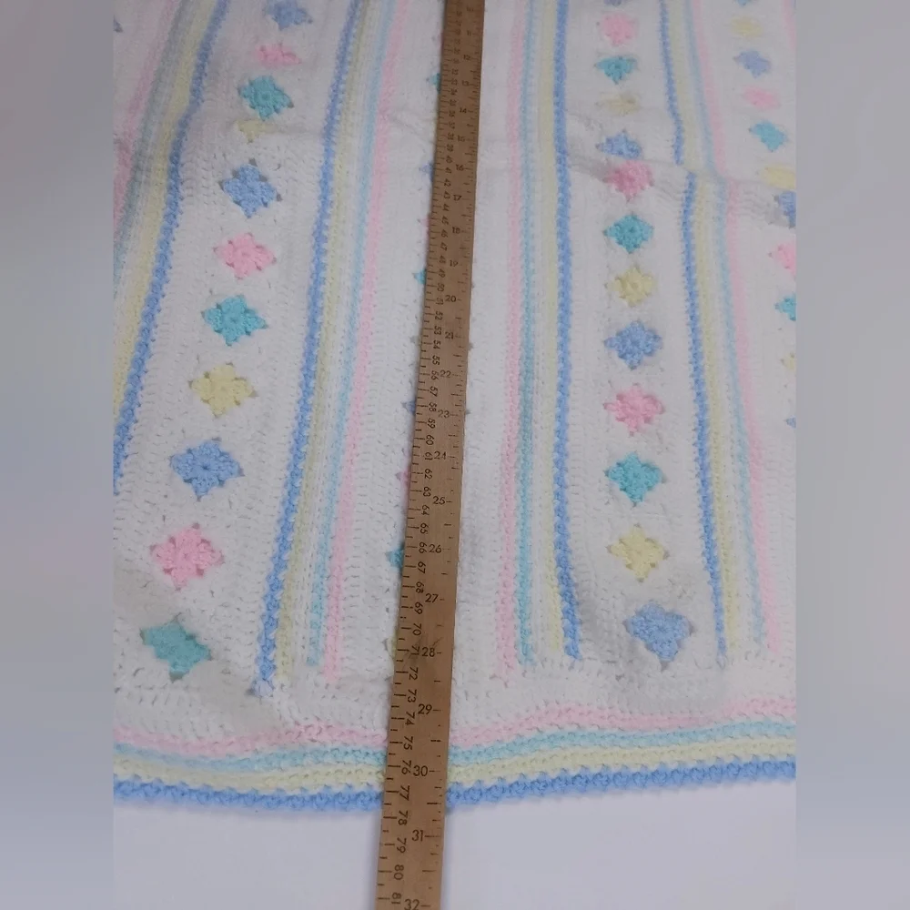 Handmade White And Pastel Pink Blue Yellow 30x33 Inch Crib Baby Blanket